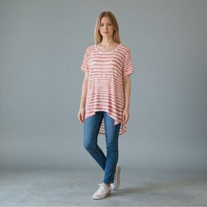 Seven7 Orange Red Striped Sharkbite Hem Vintage Style Top Size Small